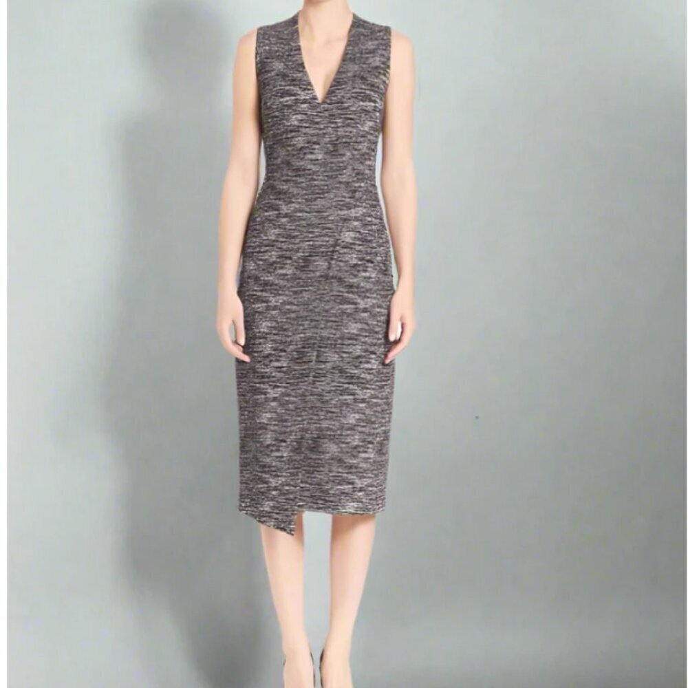 Alice & Olivia Faux Wrap Sheath Dress 10 Gray Sleeveless V-Neck Lined Fitted